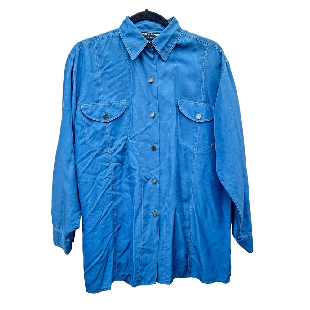 Ted Lapidus vintage blue silk button down shirt